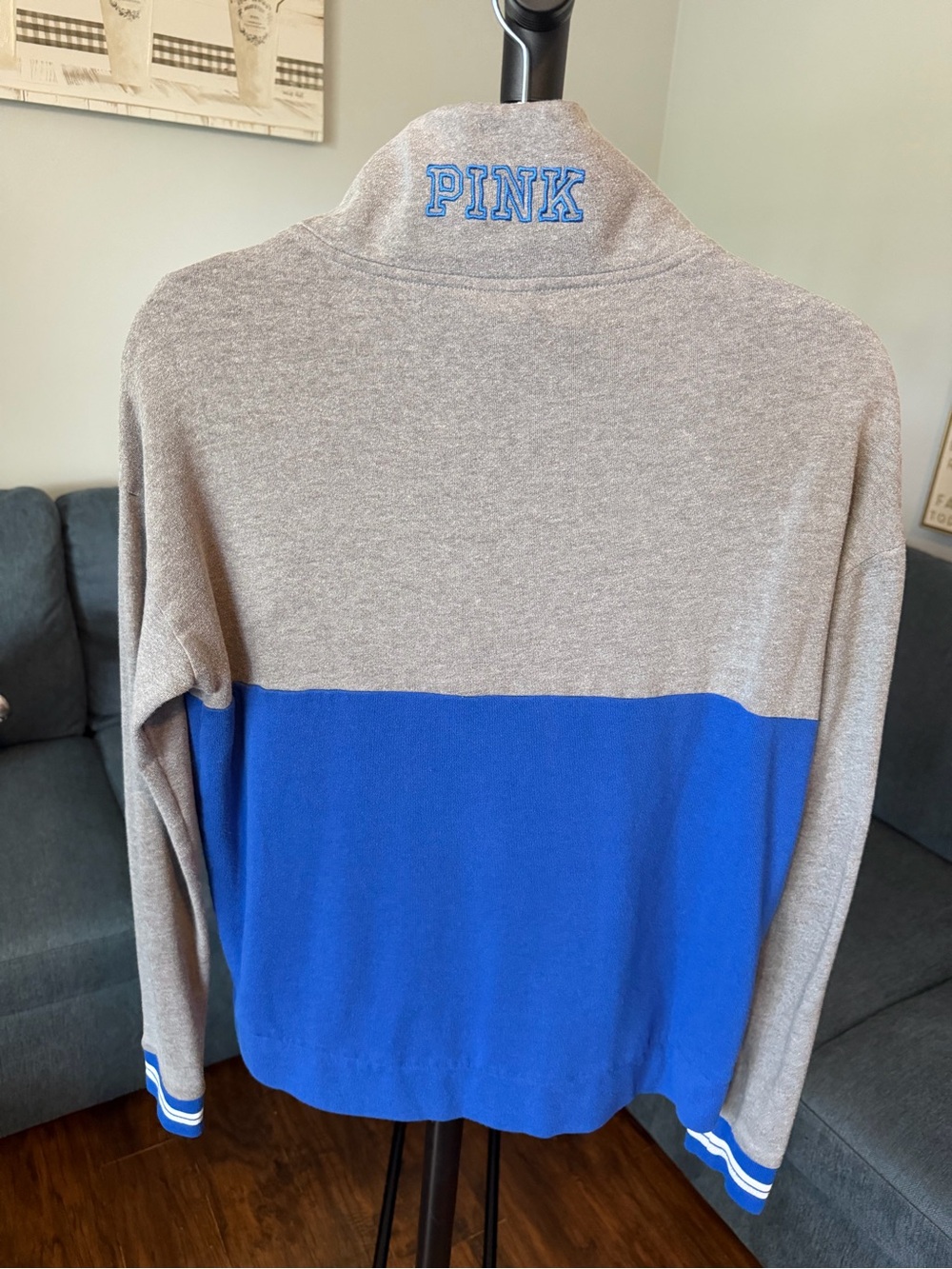 PINK Victoria's Secret Creighton Gray and Blue Half-Zip Sweater - Picture 3 of 4
